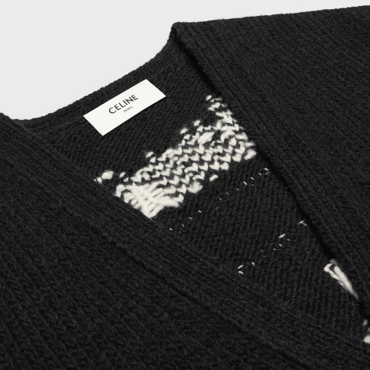 CELINE zwart/crème long dare future vest van alpacawol 4TLH81982