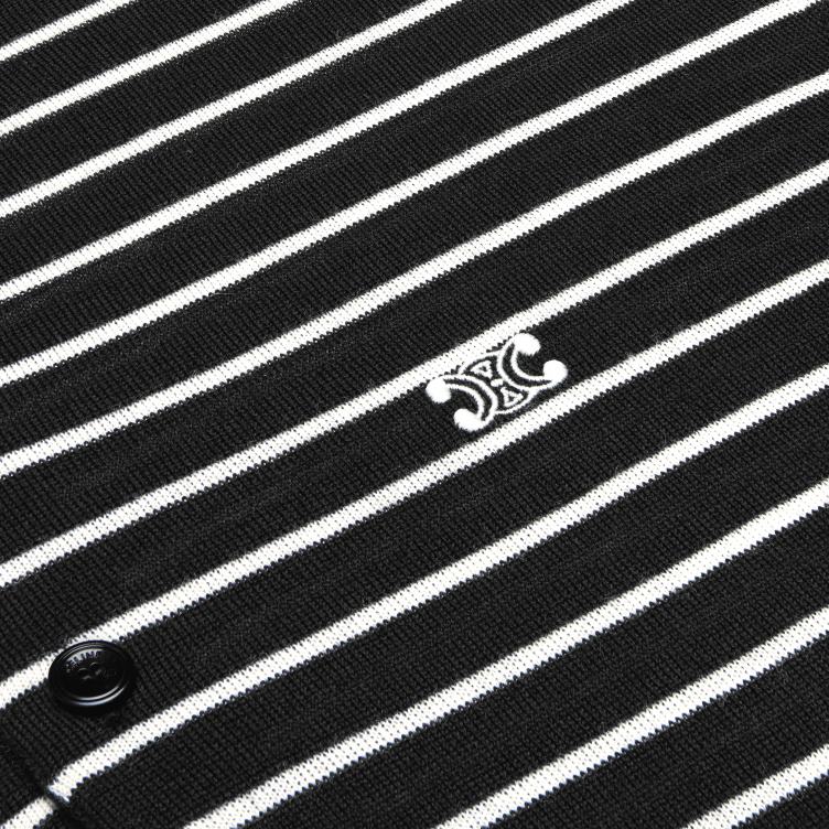 CELINE zwart/ecru gestreepte triomphe polo van fijne wol 4TLH81979