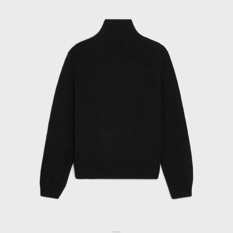 CELINE zwart/gebroken wit triomphe trucker trui van wol en kasjmier 4TLH81794