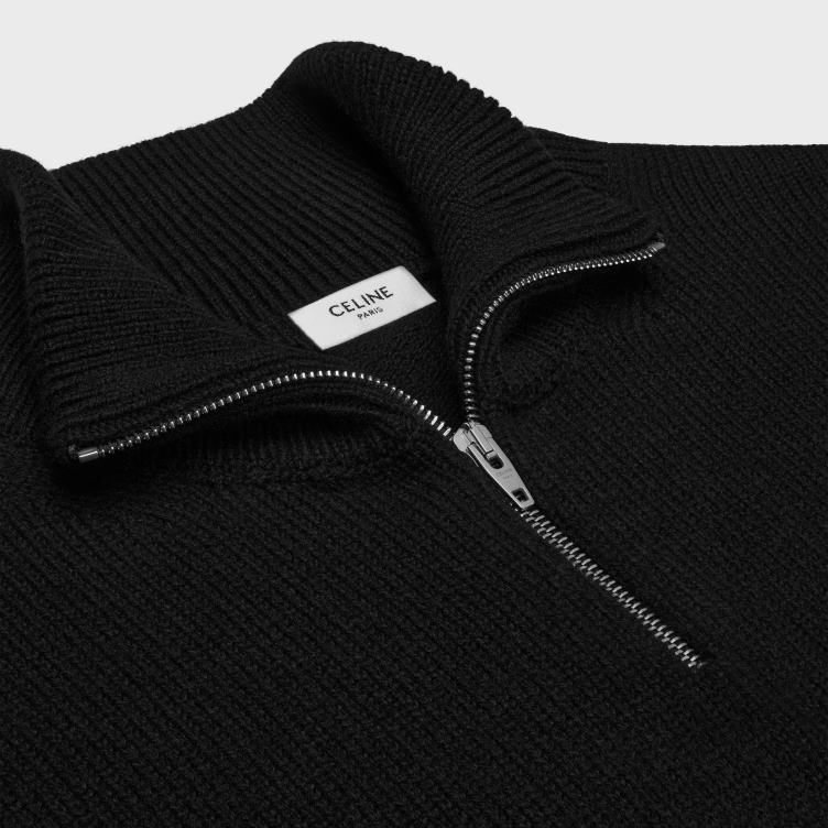 CELINE zwart/gebroken wit triomphe trucker trui van wol en kasjmier 4TLH81794