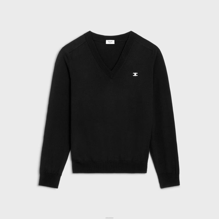 CELINE zwart triomphe trui met v-hals van wol 4TLH81962