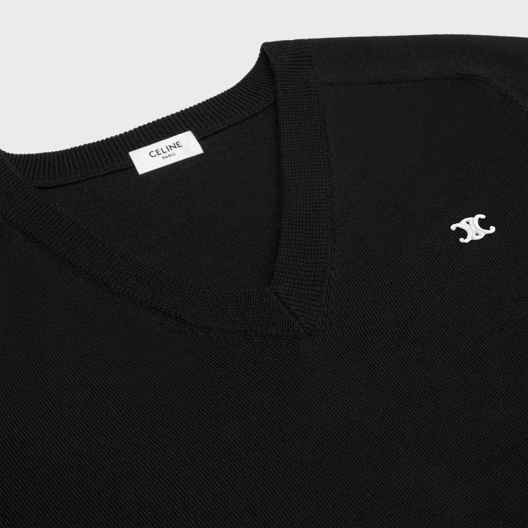 CELINE zwart triomphe trui met v-hals van wol 4TLH81962