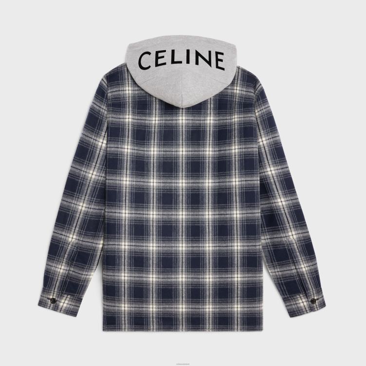 CELINE marine Overshirt met capuchon van geruit katoen 4TLH81804