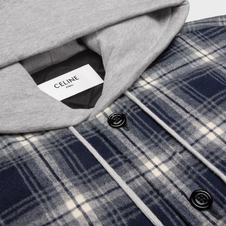 CELINE marine Overshirt met capuchon van geruit katoen 4TLH81804