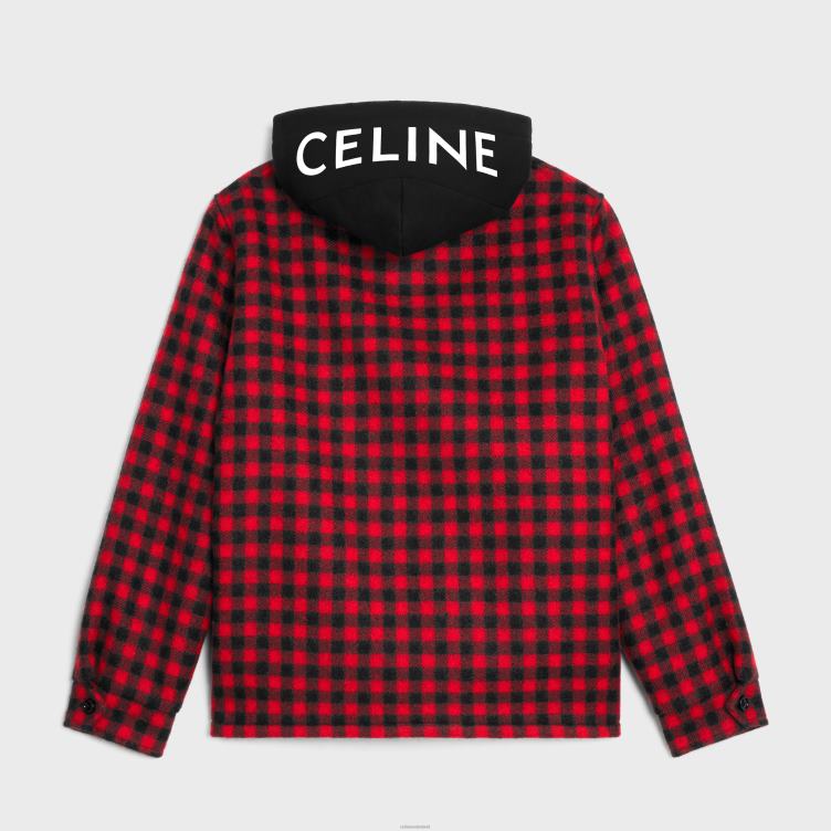 CELINE rood/zwart Overshirt met capuchon van geruite wol 4TLH81845