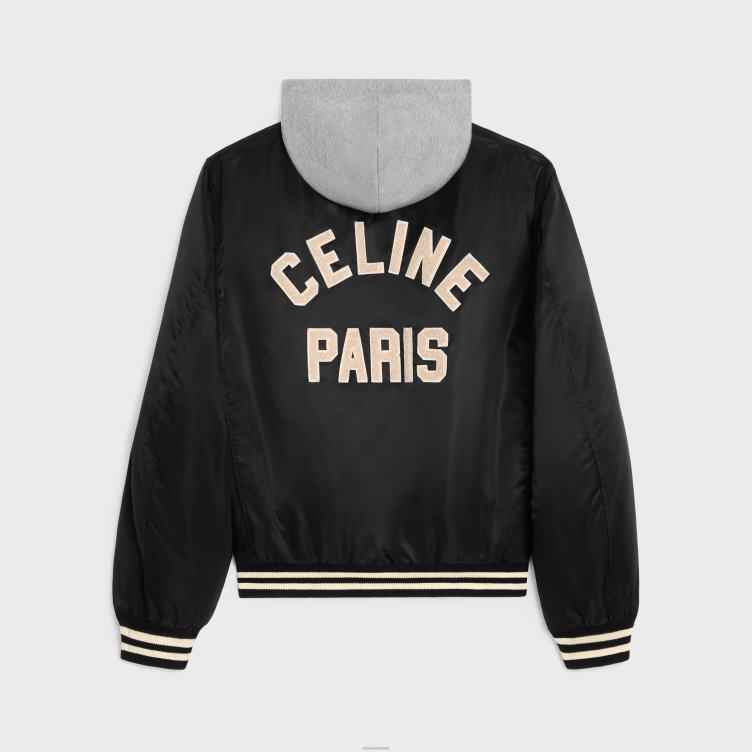 CELINE zwart Oversized teddyjack met capuchon van nylon 4TLH81853