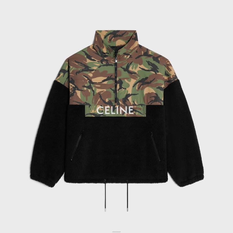 CELINE zwart/camouflage jas van twee materialen 4TLH81806