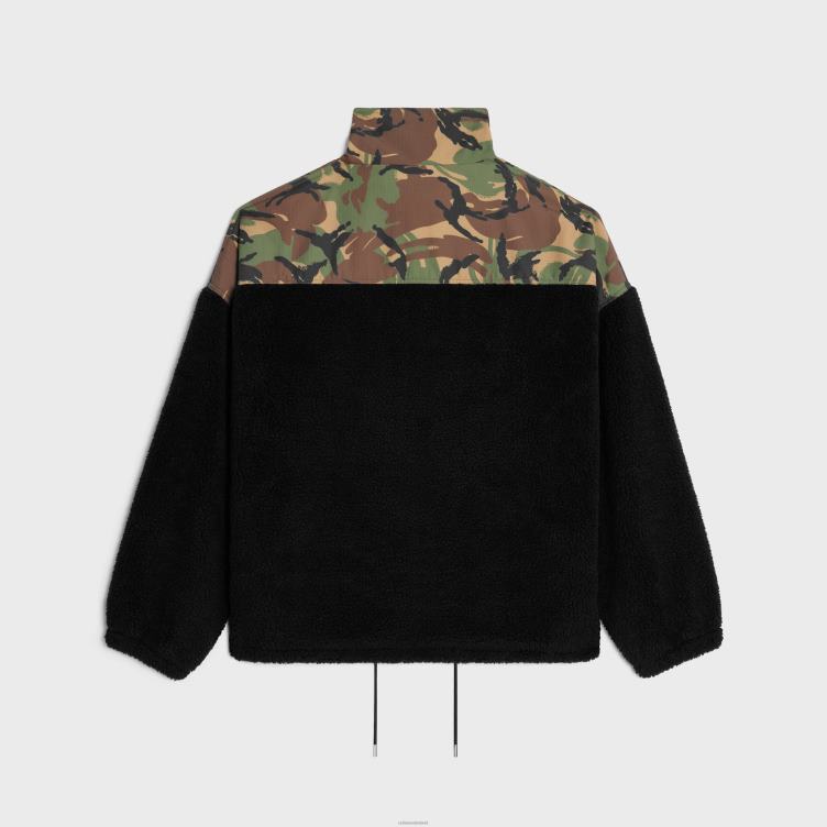 CELINE zwart/camouflage jas van twee materialen 4TLH81806