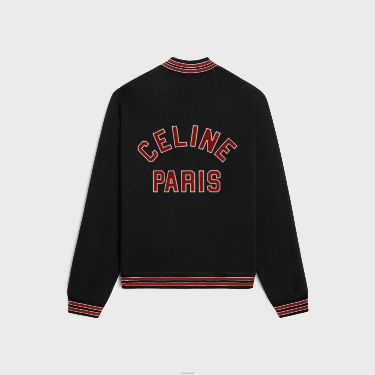 CELINE zwart/rode druif/gebroken wit teddy collegejack van katoenfleece 4TLH81776