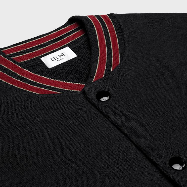 CELINE zwart/rode druif/gebroken wit teddy collegejack van katoenfleece 4TLH81776