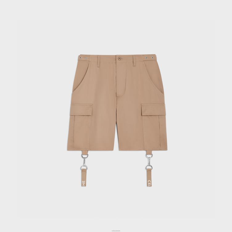 CELINE beige shorts met bandjes van katoenlinnen 4TLH82022