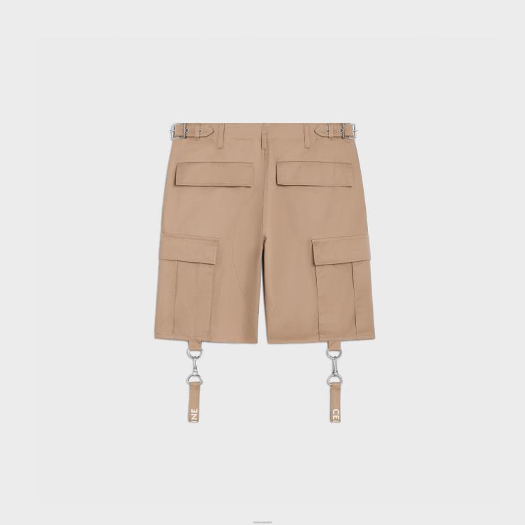 CELINE beige shorts met bandjes van katoenlinnen 4TLH82022