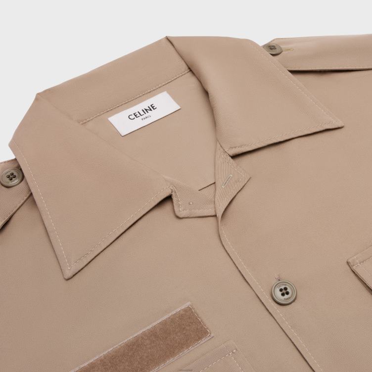 CELINE beige overhemd met klittenband van katoenlinnen 4TLH81924