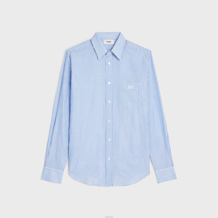 CELINE blanco/blauw losvallend overhemd van gestreept katoenlinnen 4TLH81914