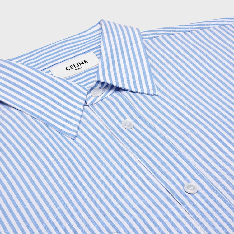 CELINE blanco/blauw losvallend overhemd van gestreept katoenlinnen 4TLH81914