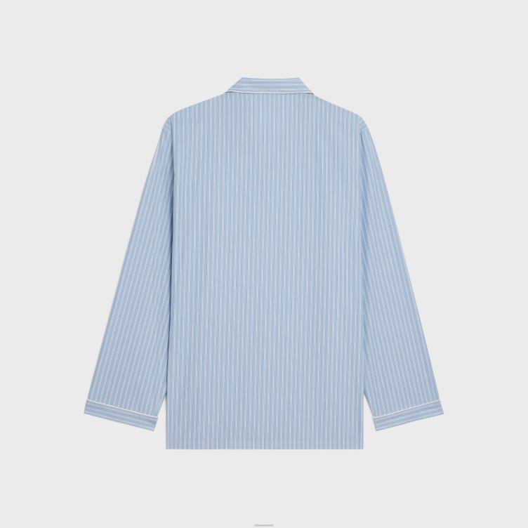 CELINE blauw ciel/blanc pyjamashirt van gestreept katoen 4TLH81920