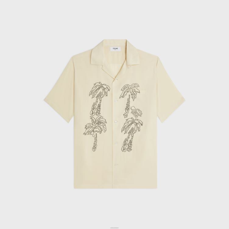 CELINE melkachtig beige geborduurd Hawaiiaans overhemd van viscose 4TLH81923
