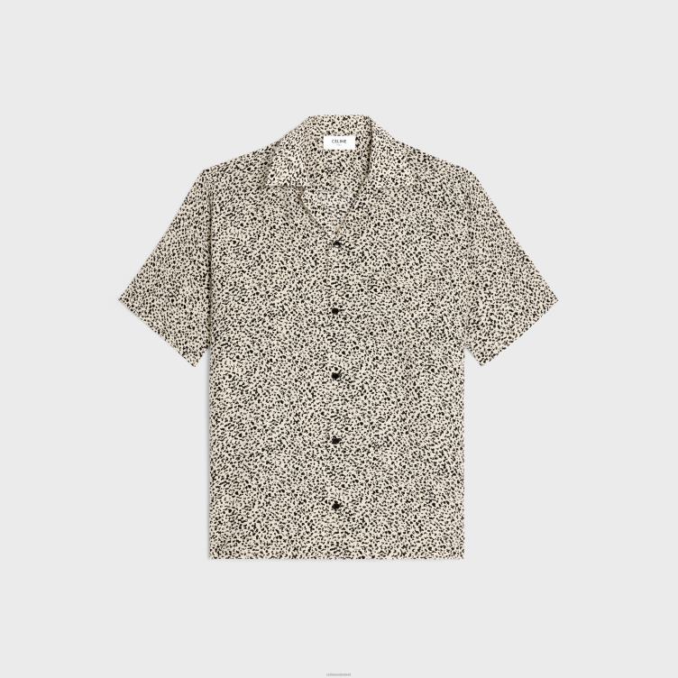 CELINE vanille/zwart Hawaiiaans overhemd van crêpe de chine met print 4TLH81922