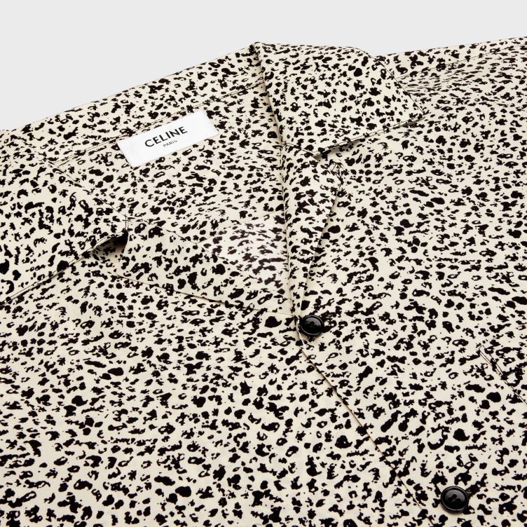 CELINE vanille/zwart Hawaiiaans overhemd van crêpe de chine met print 4TLH81922