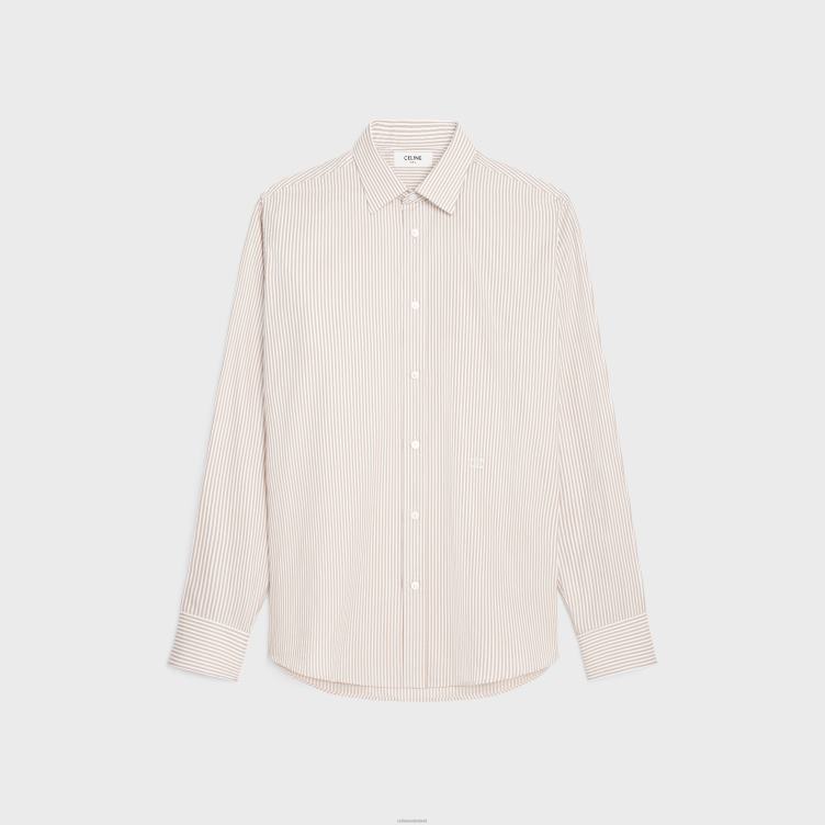 CELINE wit/kameel losvallend carnaby overhemd van gestreepte popeline 4TLH81908