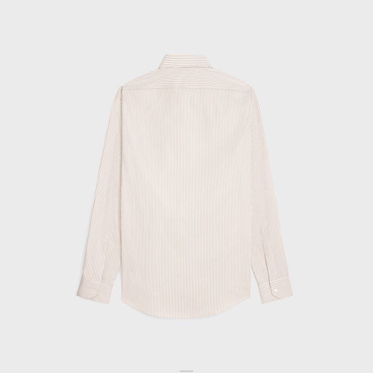 CELINE wit/kameel losvallend carnaby overhemd van gestreepte popeline 4TLH81908