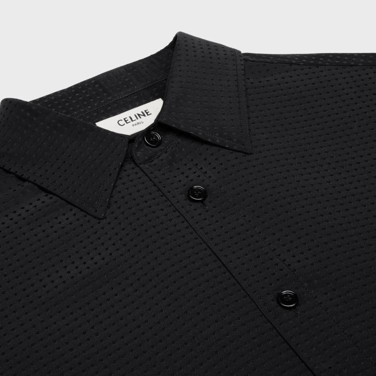 CELINE zwart losvallend shirt van glanzende, matte bedrukte zijde 4TLH81917