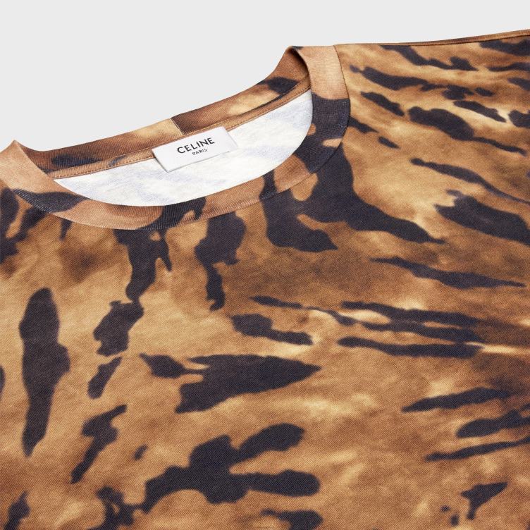CELINE bruin/zwart/gebroken wit los T-shirt van tie-dye katoen 4TLH81926