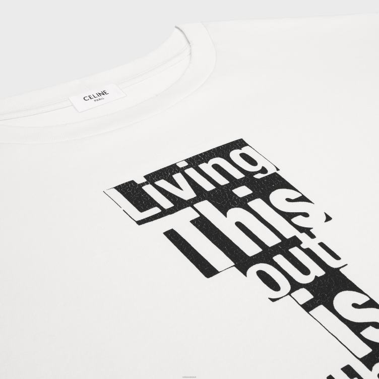 CELINE gebroken wit/zwart Dash Snow los T-shirt van jersey katoen 4TLH81814