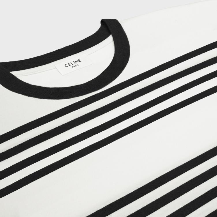 CELINE gebroken wit/zwart Een los T-shirt van gestreept katoentricot 4TLH81817