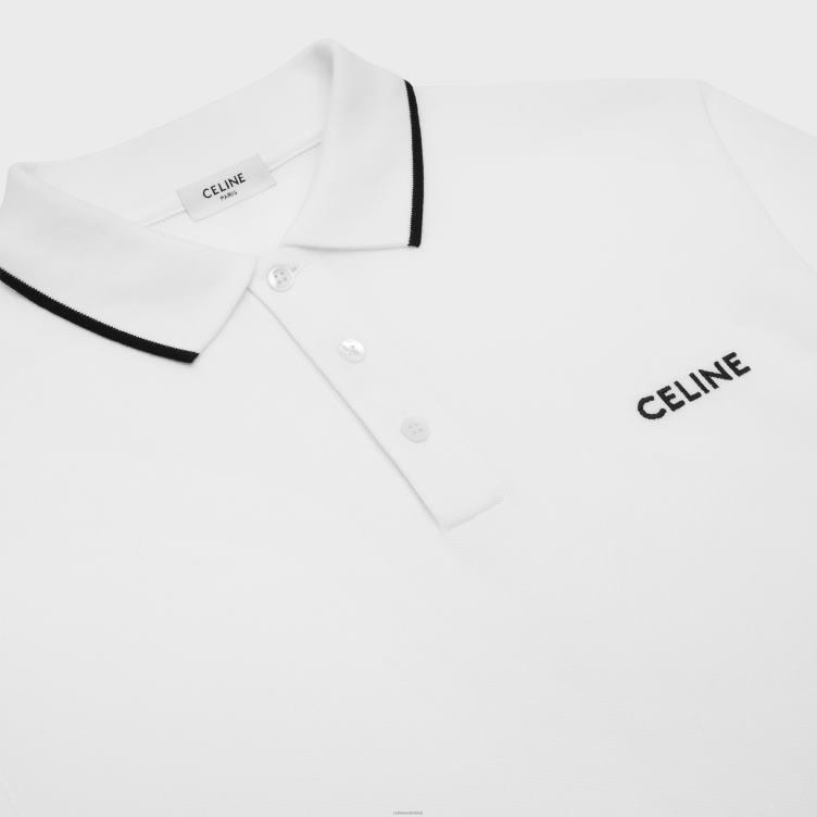 CELINE gebroken wit/zwart klassiek poloshirt van katoenpiqué 4TLH81936