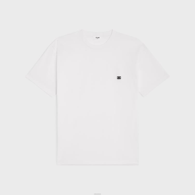 CELINE gebroken wit/zwart triomphe los T-shirt van katoenen jersey 4TLH81821