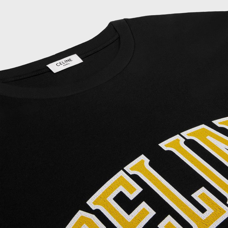 CELINE zwart/goudgeel/gebroken wit Een los T-shirt van katoenen jersey 4TLH81815