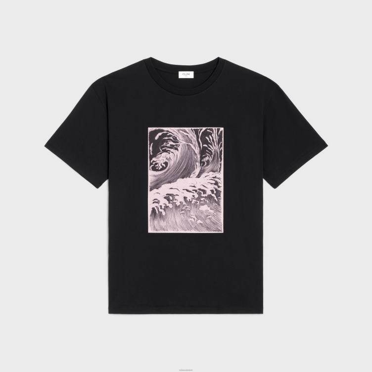 CELINE zwart wit los golvend T-shirt van katoenen jersey 4TLH81925
