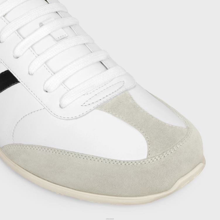 CELINE optiek wit/grijs/zwart Lage joggingsneaker met veters en triomphe-signatuur van kalfsleer en suède kalfsleer 4TLH82034