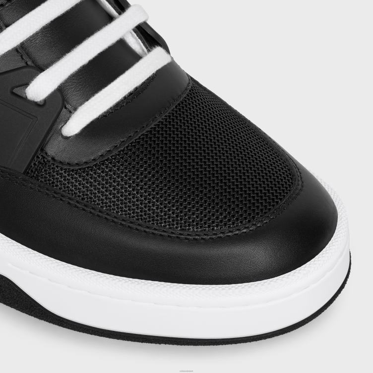 CELINE zwart zilver trainer ct-07 lage vetersneaker van mesh, kalfsleer en gelamineerd kalfsleer 4TLH82031