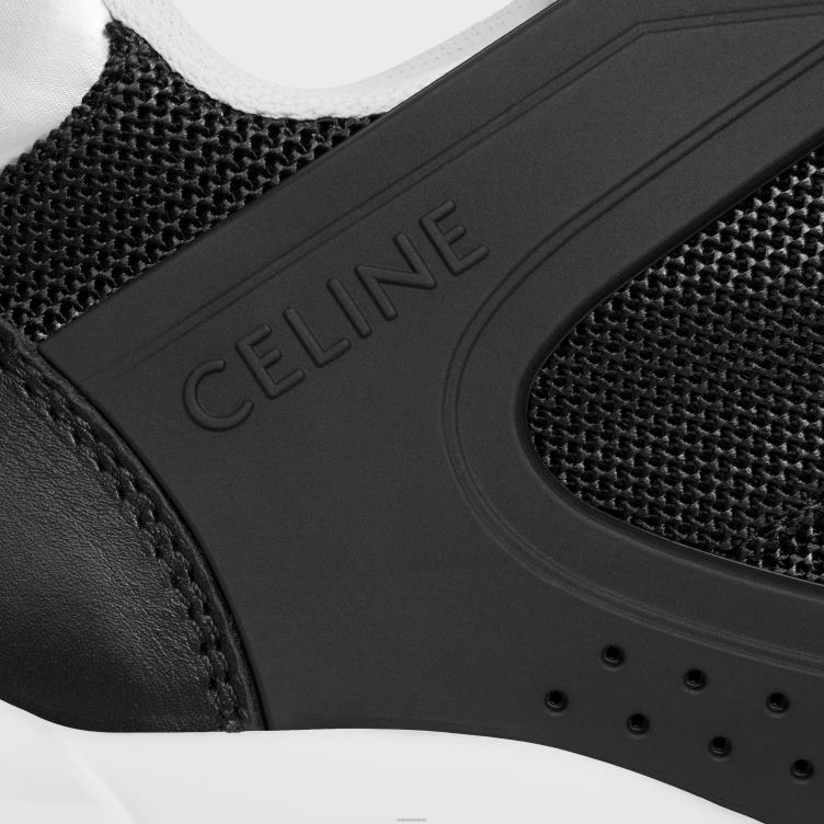 CELINE zwart zilver trainer ct-07 lage vetersneaker van mesh, kalfsleer en gelamineerd kalfsleer 4TLH82031