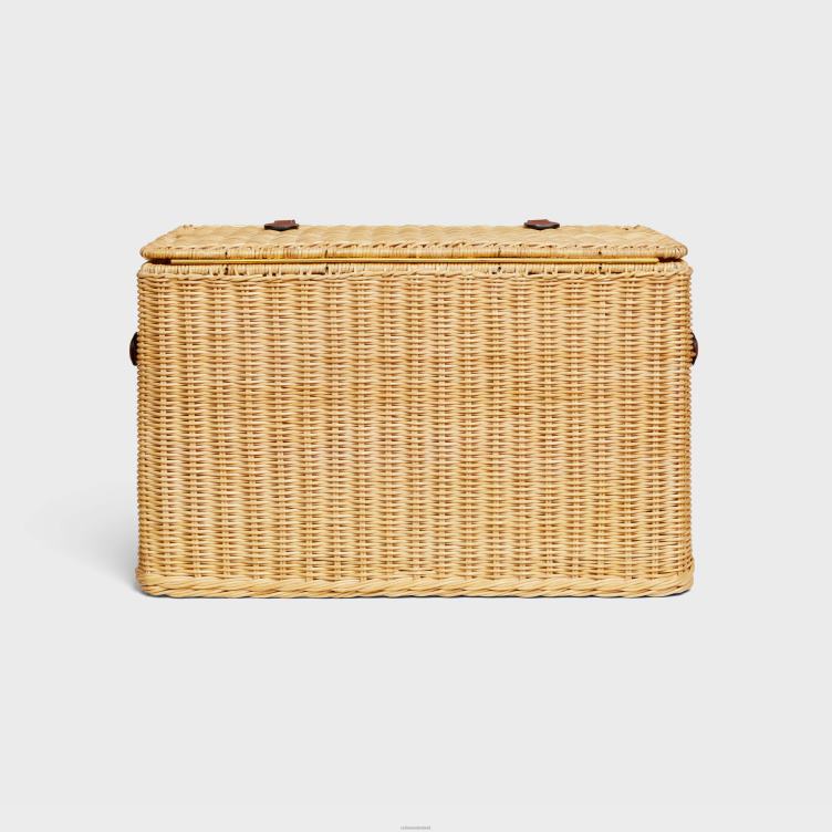 CELINE bruinen hondenspeelgoeddoos van rotan en kalfsleer 4TLH81773