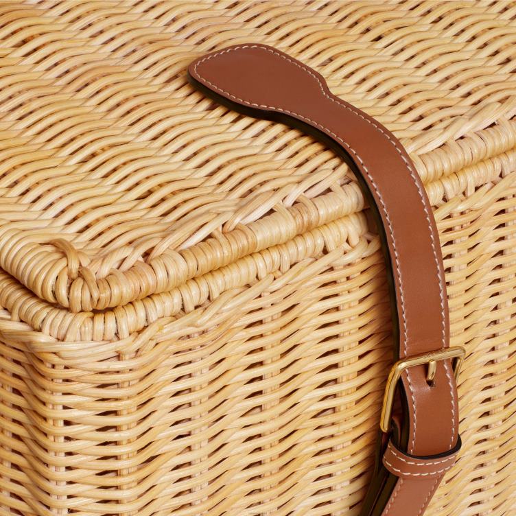 CELINE bruinen hondenspeelgoeddoos van rotan en kalfsleer 4TLH81773