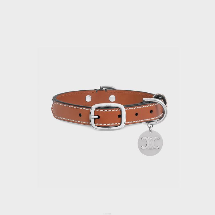CELINE bruinen kleine dunne hondenhalsband van triomphe canvas en kalfsleer 4TLH81765