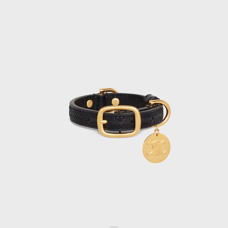 CELINE zwart Nano extra dunne hondenhalsband met pailletten en kalfsleer 4TLH81720