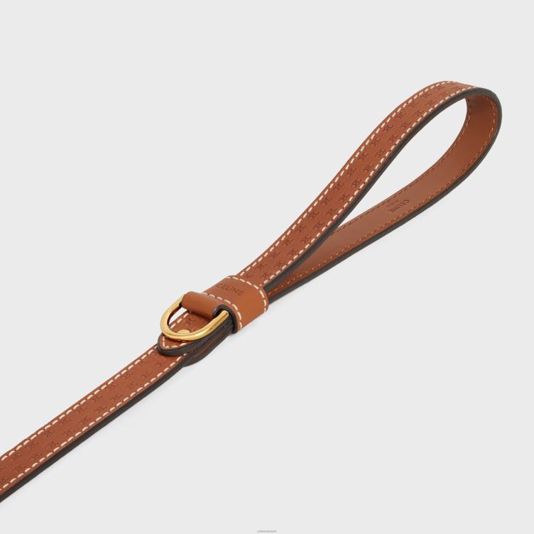 CELINE bruinen Dunne hondenriem van natuurlijk kalfsleer met triomphe-reliëf 4TLH81697