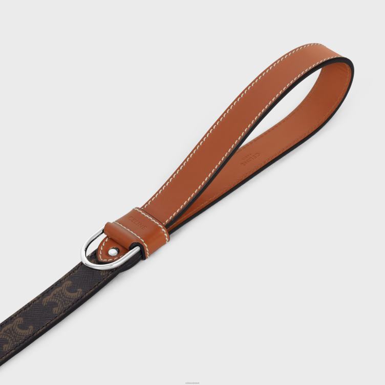 CELINE bruinen brede hondenriem van triomphe canvas en kalfsleer 4TLH81770