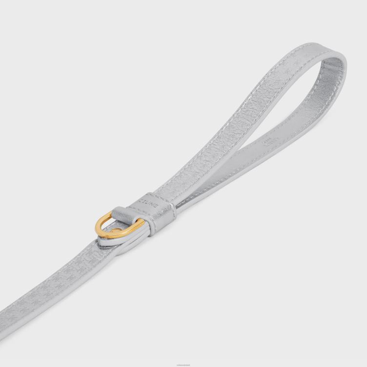 CELINE zilver Dunne hondenriem van gelamineerd kalfsleer met triomphe-reliëf 4TLH81716