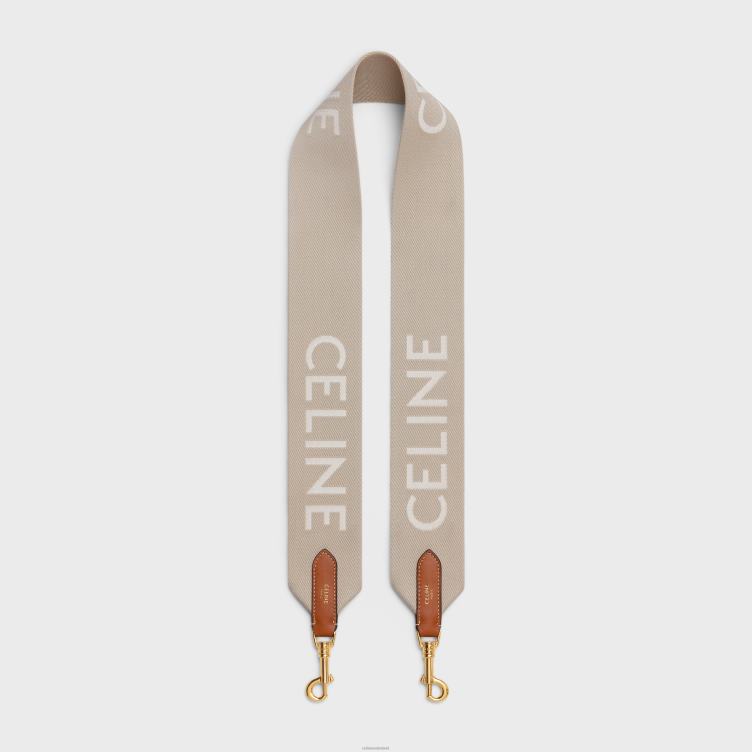 CELINE beige/wit lange riem van wol met jacquard 4TLH8517