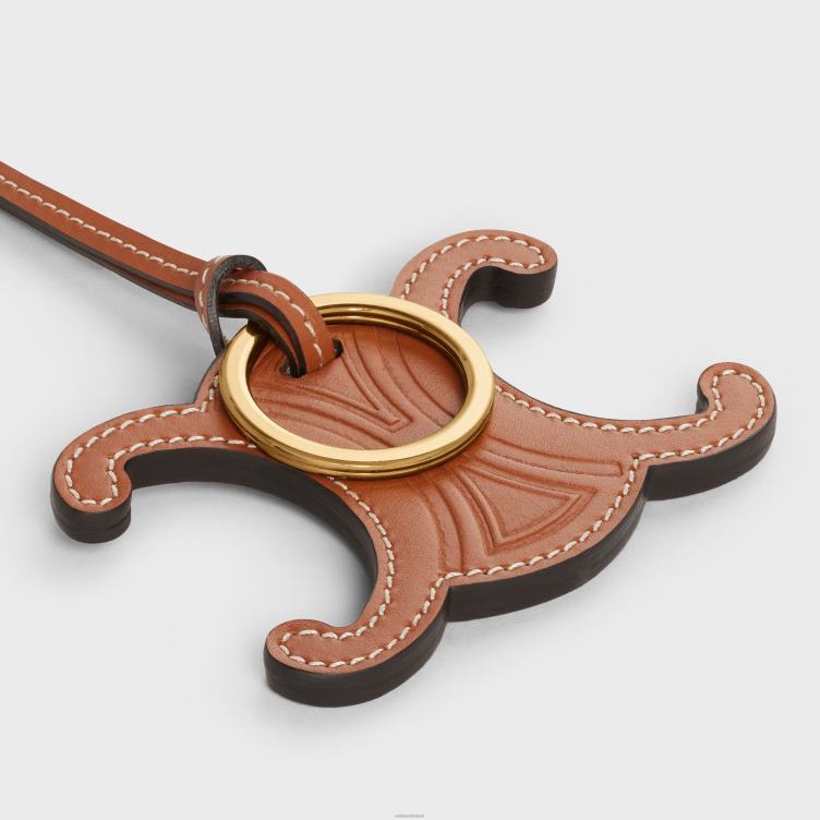 CELINE bruinen Triomphe sleutelhangerbedel van glad kalfsleer met gouden afwerking 4TLH8526