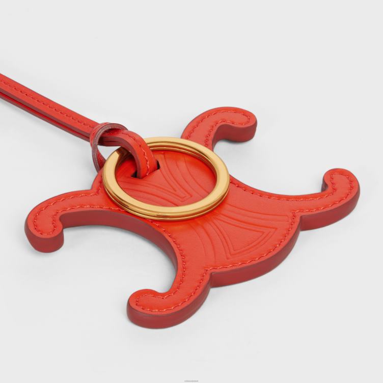 CELINE fel rood Triomphe sleutelhangerbedel van glad kalfsleer 4TLH8528