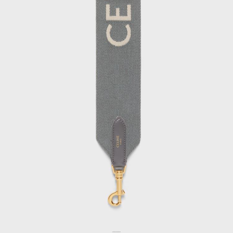 CELINE grijs wit kort bandje van wol met jacquard 4TLH8523