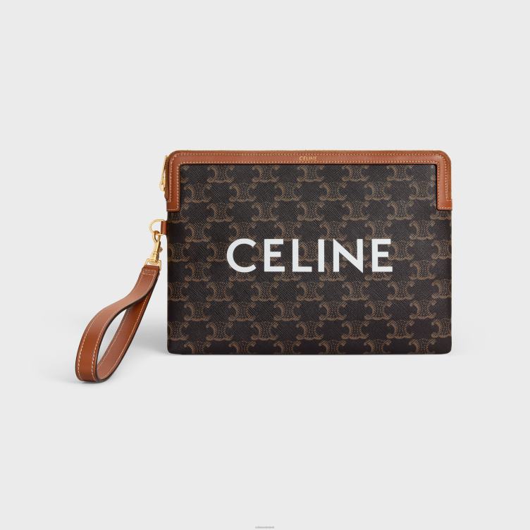 CELINE bruinen klein tasje met handtekening op de riem in triomphe canvas met print 4TLH8508