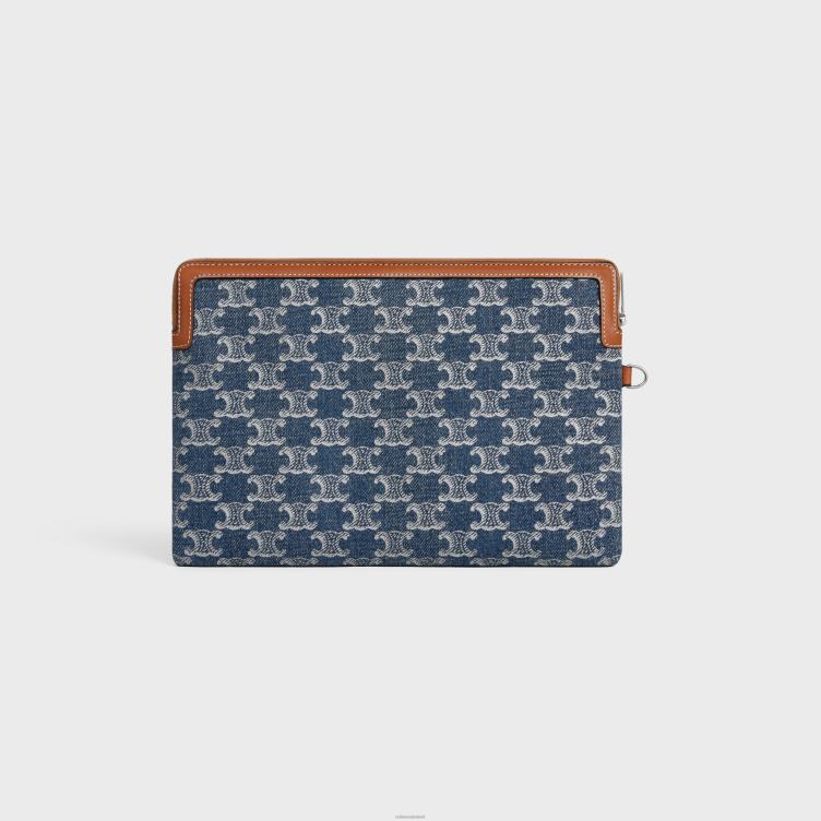 CELINE denim/zilver klein tasje met handtekeningband van denim met triomphe all-over 4TLH8433