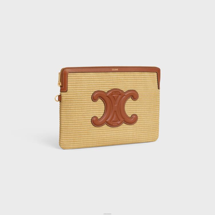 CELINE natuurlijk/bruin klein tasje met handtekening op de riem van textiel en kalfsleer met raffia-effect 4TLH8403